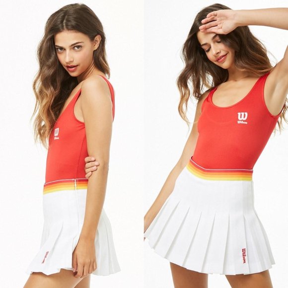 Forever 21 Tops - FOREVER 21 x WILSON Jersey Mesh Logo Red  Bodysuit S